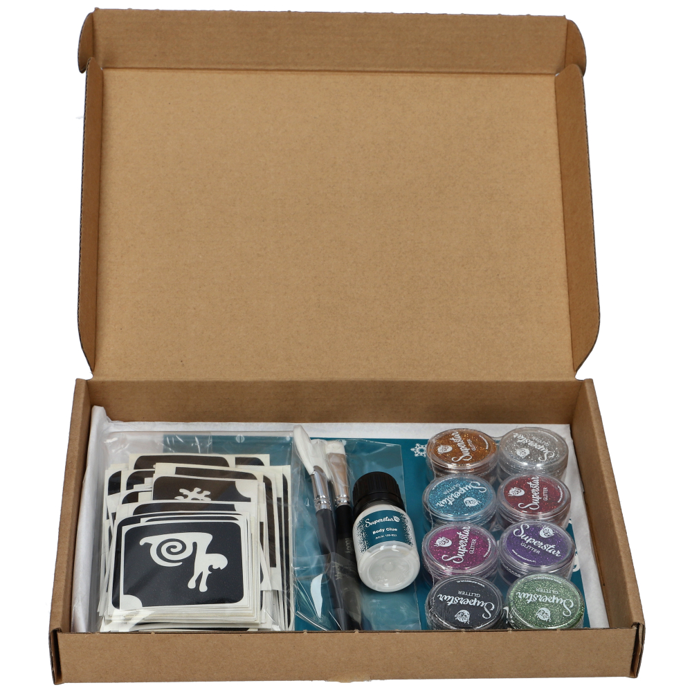 Set tatuaje cu sclipici Big Party Superstar, glitter, pensule